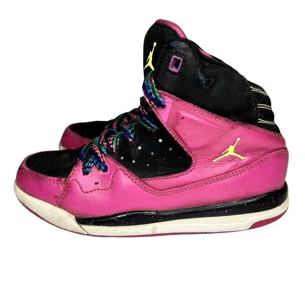 Jordan Flight SC-1 Leather Sneakers Girls Size 13C Hot Pink/Black - Picture 4 of 13